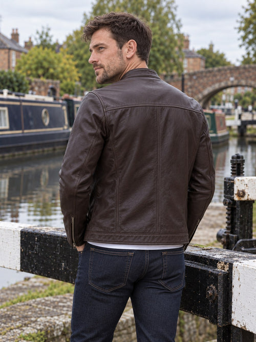 Aylestone Brown Leather Cafe Racer Jacket - back view