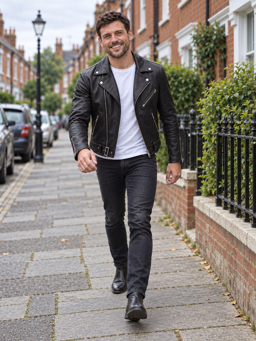 Braunstone Asymmetric Leather Biker Jacket - full length