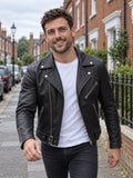 Braunstone Asymmetric Leather Biker Jacket - front view